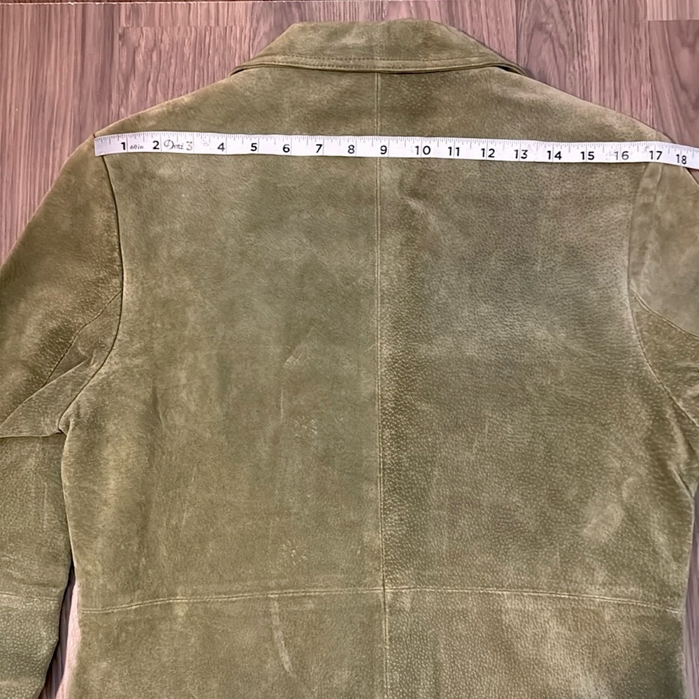 Wilsons Leather Soft Suede Vtg Avocado Green Pockets Lined Button Car Coat M - Picture 15 of 17